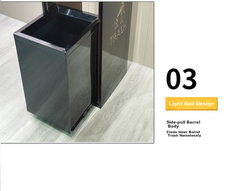 Sitoo Bullet-Head Trash Can, 48L Round, for Indoor Use in Hotels, Coffee Shops, And Bubble Tea Stores, Large Capacity, Stainless Steel, Baked Paint Black Color 17