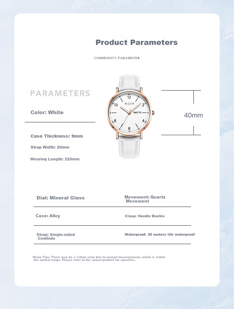 Julius Watch for Women, New Model, Suitable for Middle School And High School Students, Female Students' Exam Calendar Quartz Watch, White JA-1516LB 5