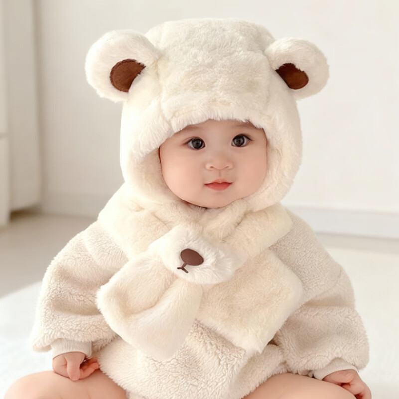 9i9 Baby Winter Fleece Lined Ear Protection Neck Warmer Hat Thickened Plush Warm Windproof Bear Design A168