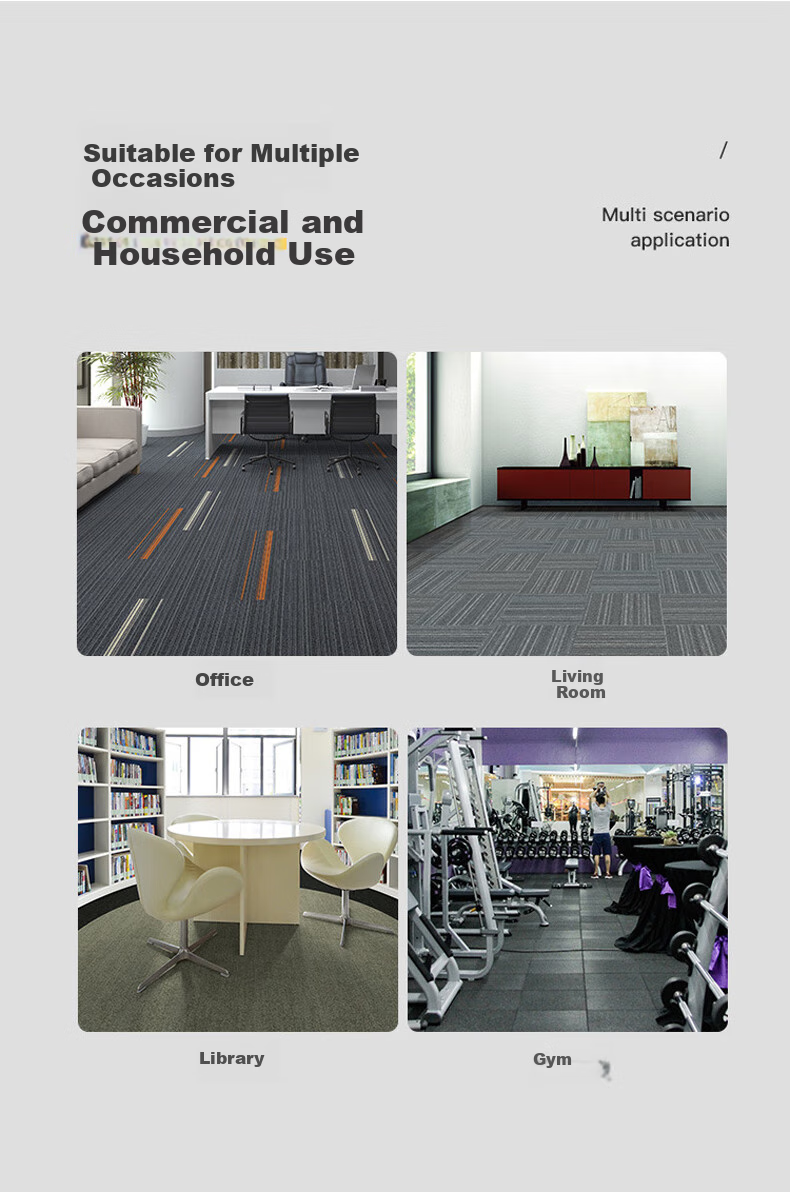 Modouyu Commercial Office Carpet, 50x50cm, 40 Pieces Per Set, Modular Carpet Tiles, Live Streaming Room, Large Area Full Coverage, Light Gray 2