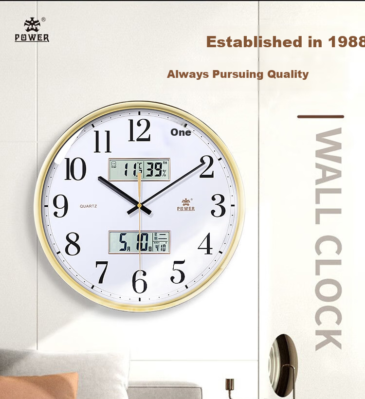 POWER Bawang Wall Clock, Living Room Temperature And Humidity Display, Convex Face Clock, Creative Wall-Mounted Quartz Clock, No Drilling Required, Home Use, Diameter 36cm 1