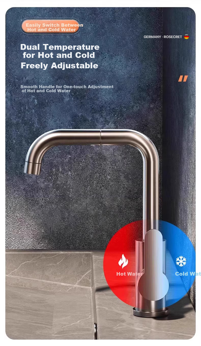 Rosecret 【Germany】Extra Thick Stainless Steel Basin Faucet High Polish Household Bathroom Hot and Cold Wash Basin Faucet MPLT 17