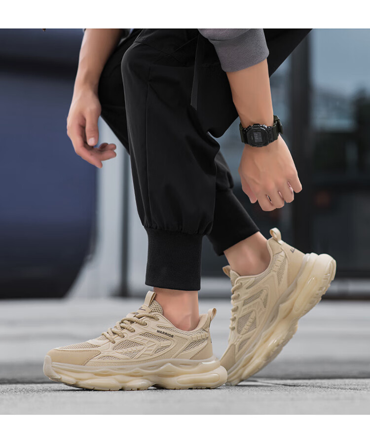 Warrior Men's Shoes 2026 New Summer Breathable Mesh Trendy Casual Sports Dad Sneakers Beige Size 39 16