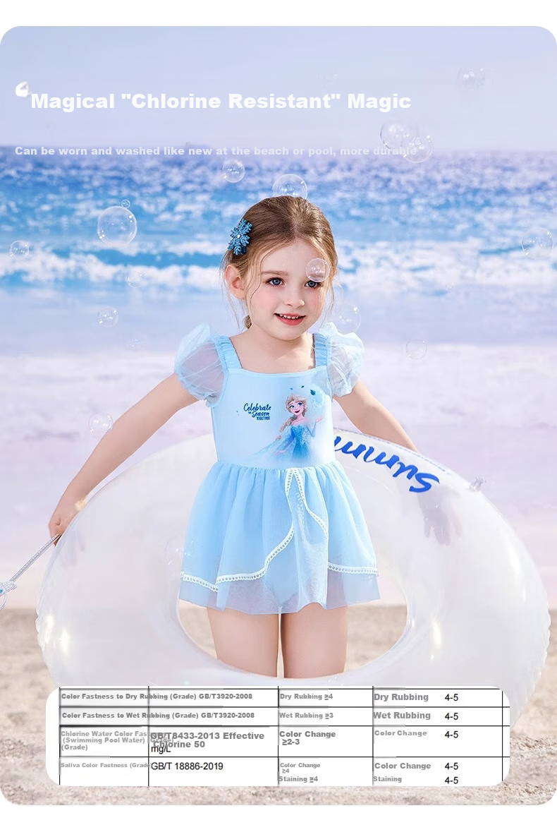 Dishini Girls' One-Piece Swimsuit Dress with Elsa Design for Children's Swimming And Sun Protection, Suitable for Hot Springs And Swimming Pool, Class A Swimwear D35044 Ice Blue 110 12