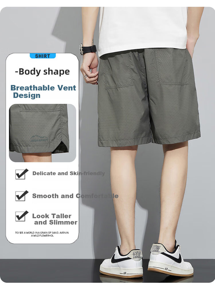 JEEP SPIRIT Men's Shorts, Ice Silk Quick-Dry Sports Summer Casual Pants, Loose-Fitting Knee-Length Shorts, Thin Mid-Length Trousers for Outdoor Wear 9