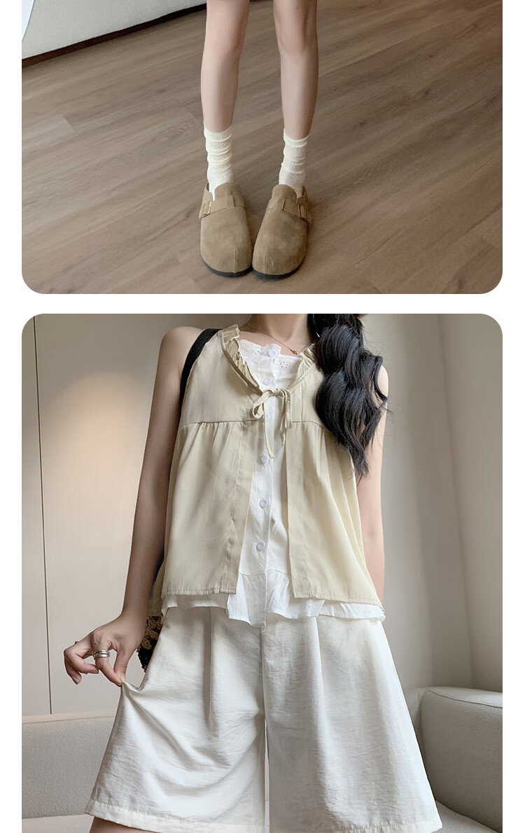 XUEXIMAN Puff Suit Shorts for Women, New Summer 2026 Style, Casual High-Waisted Draping Straight-Leg Slimming Wide-Leg Knee-Length Shorts 10