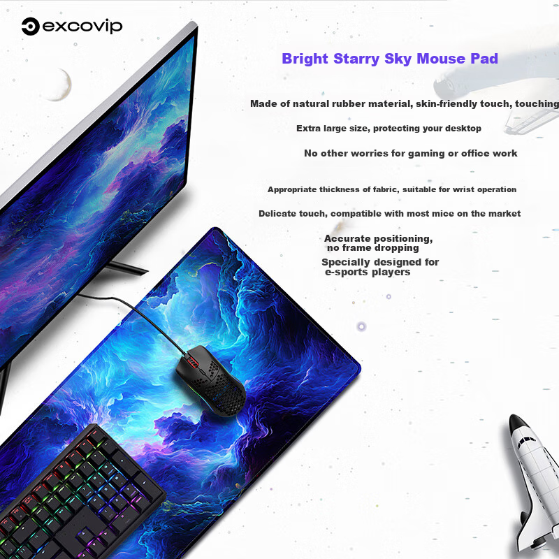 EXCO Dazzling Nebula Gaming Mouse Pad, Large Desk Mat, E-Sports Office Laptop Keyboard Mouse Pad, Thickened Student Desk Mat, Precision Edge Locking 0453 6