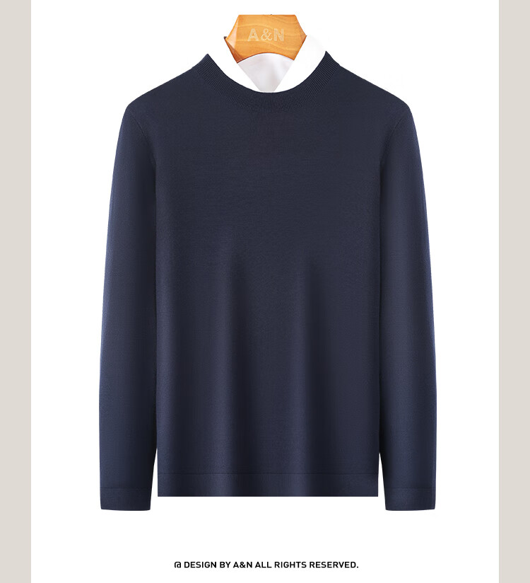 Antonio Men's Autumn Winter Wool Sweater Knitwear Base Layer Machine Washable 100% Fine Wool 4