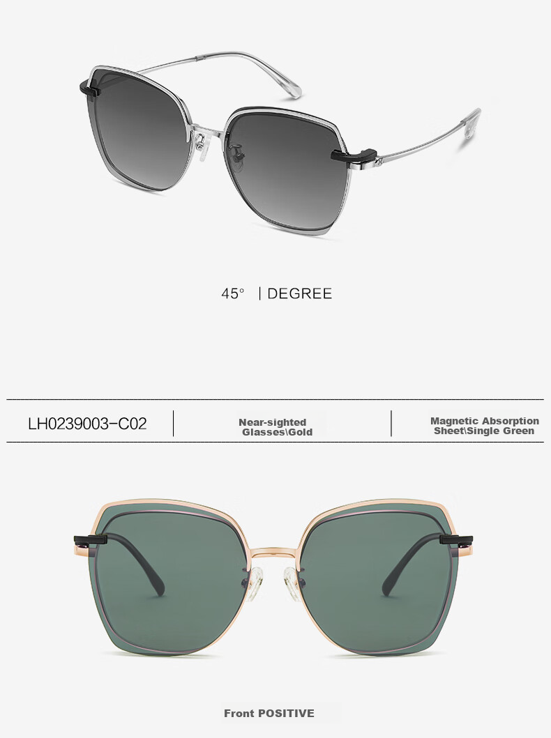 LOHO Large Frame Anti-Blue Light Glasses for Nearsightedness, Customizable Prescription, Women's Frames with High-End Feel, Unique, Face-Slimming, Bare-Faced, Five-Fold 15