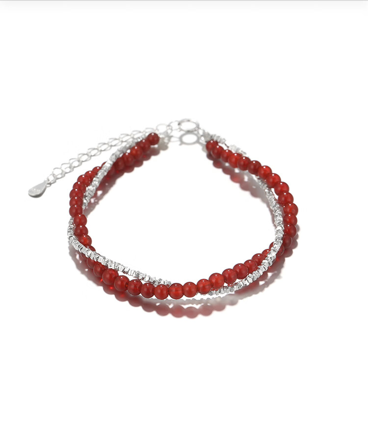 Clect Silver Double-Layered Stackable Bracelet for Women, Agate Bead Necklace, 925 Sterling Silver Jewelry, Sweet Versatile Birthday Gift for Girlfriend 2