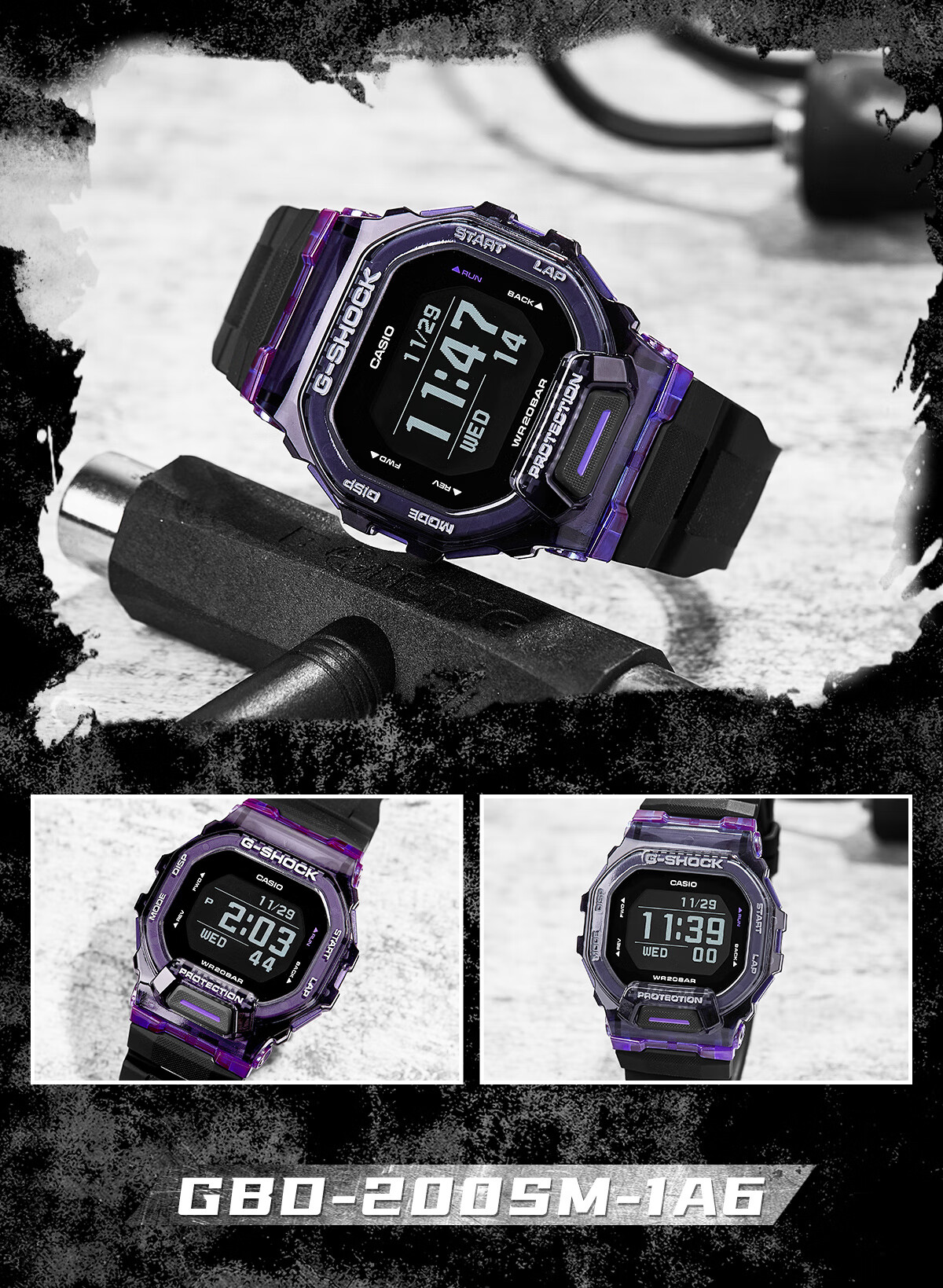 CASIO G-SHOCK Men's Watch, Waterproof, Bluetooth, Multifunctional, Running Sports, Electronic Display, Valentine's Day Gift, GBD-200 8