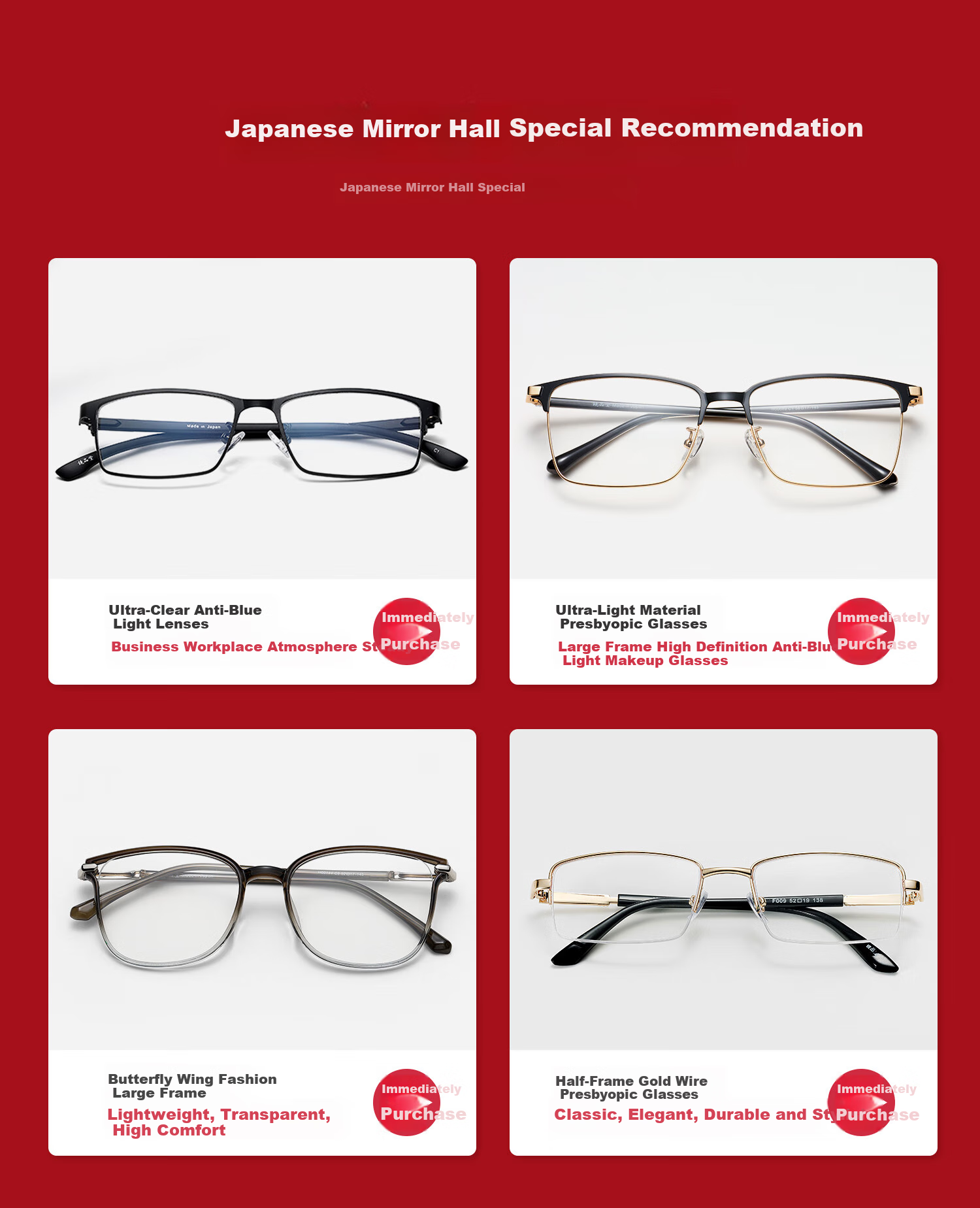 Jingpintang Japanese Imported Reading Glasses for Women, Genuine High-Definition Anti-Blue Light Glasses for Mom to Read Books And Use Phone, 150 Degree Reading Glasses 1