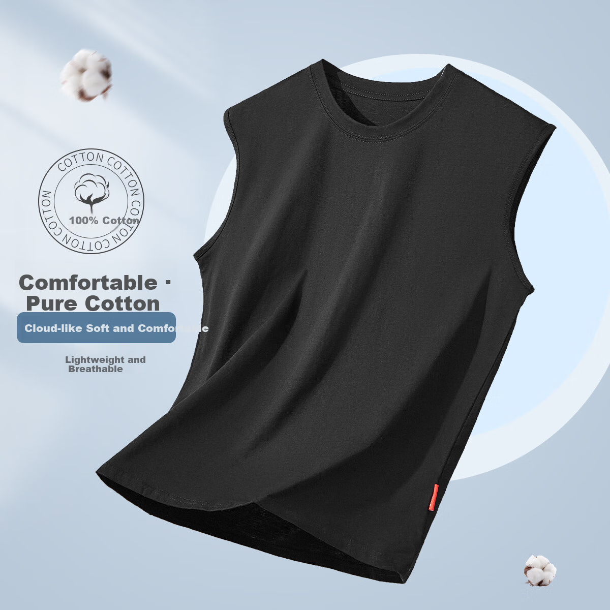 Yiershuang [100% Pure Cotton] Men's Tank Top, Wearable As Outerwear, Wide Shoulder Round Neck Sleeveless Undershirt, Sports Underwear, Two-Piece Set