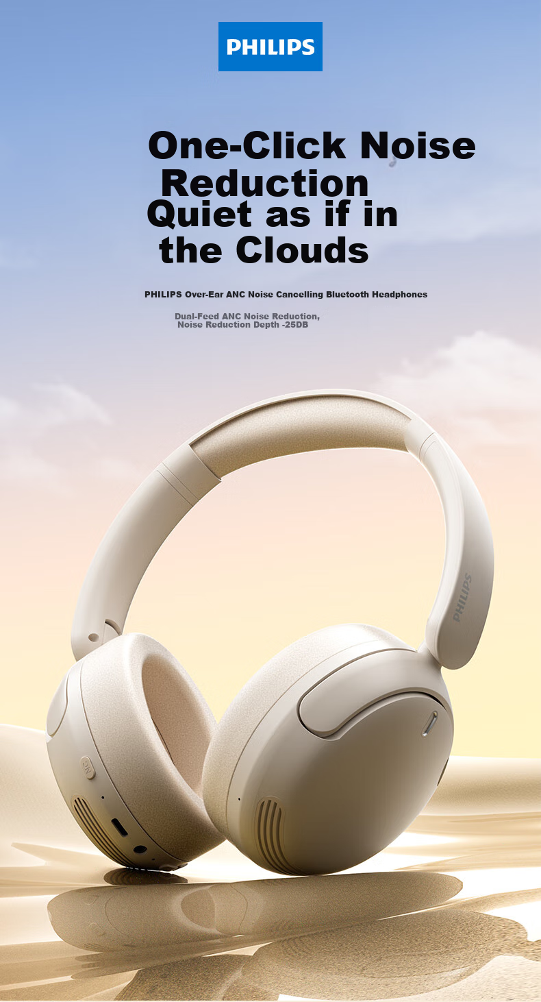 PHILIPS Wireless Bluetooth Headphones with Active Noise Cancellation, High-Quality Sound, Wireless And Wired Gaming, Low Latency, Compatible with Apple And Huawei TAH3020 White 1