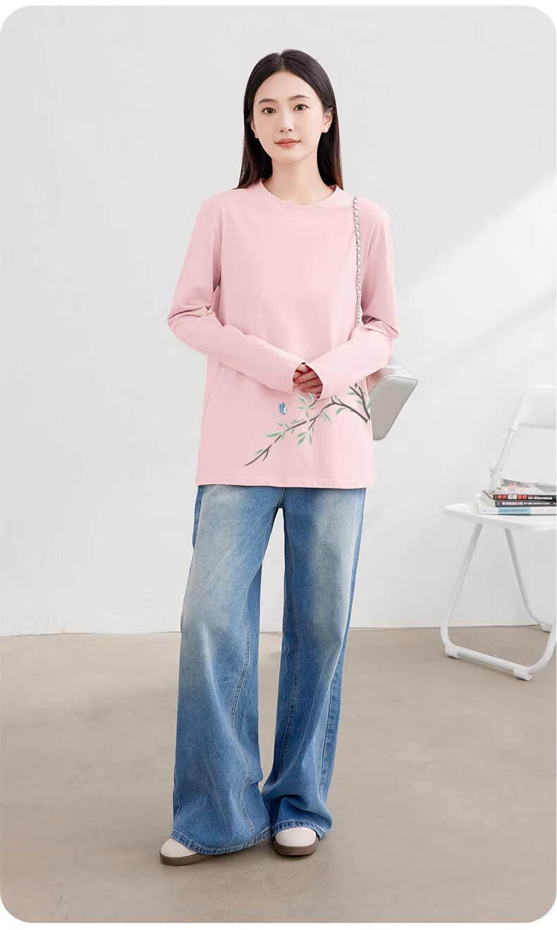 Warrior Women's Pure Cotton Long Sleeve T-Shirt 2026 Spring Black Petite Loose Slim Fit National Style Base Layer Top 4
