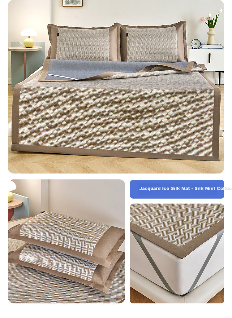 Lao Xijiang Class A Antibacterial Ice Silk Mat Cooling Mat Double Three-Piece Set Lying Bear Blue 180*200 [Machine Washable] 11