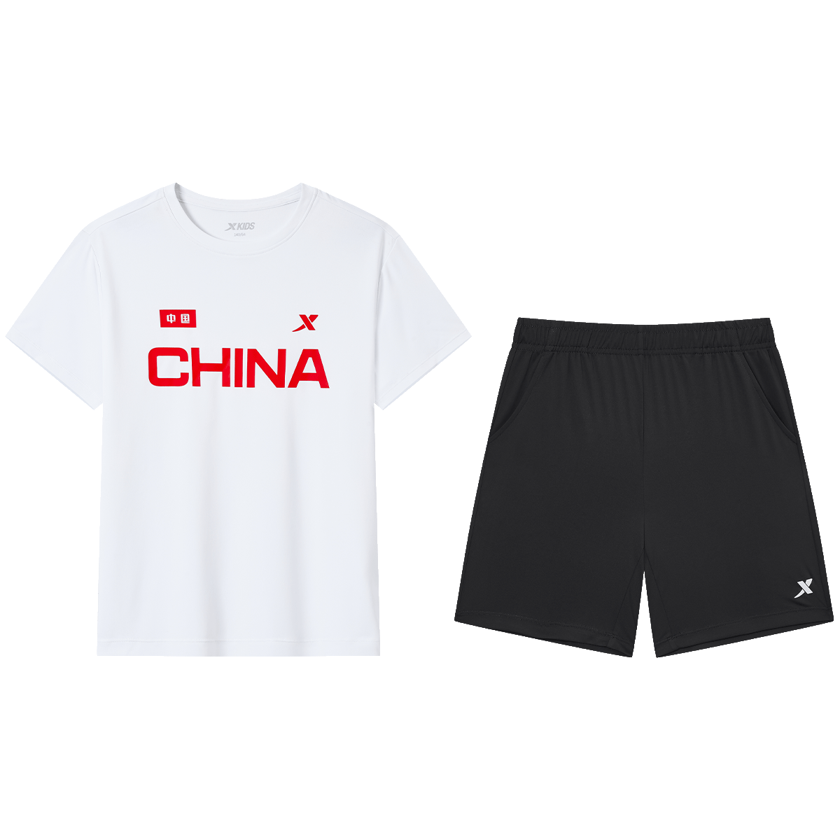 XTEP Children's National Trend Short-Sleeve Set, Tomorrow's Star Cool Quick-Dry Two-Piece Set, Pearl White, 175