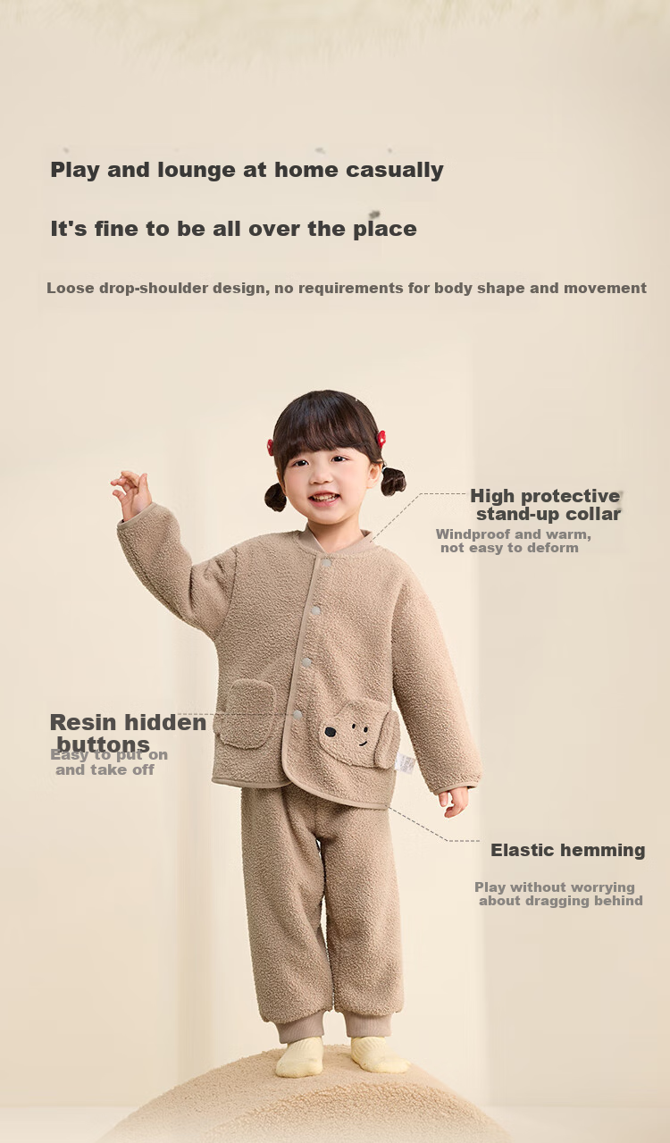 BALABALA BalaOne Children's Home Wear Set for Boys And Girls, Winter New Style Half-Fleece Warm Pajamas 3