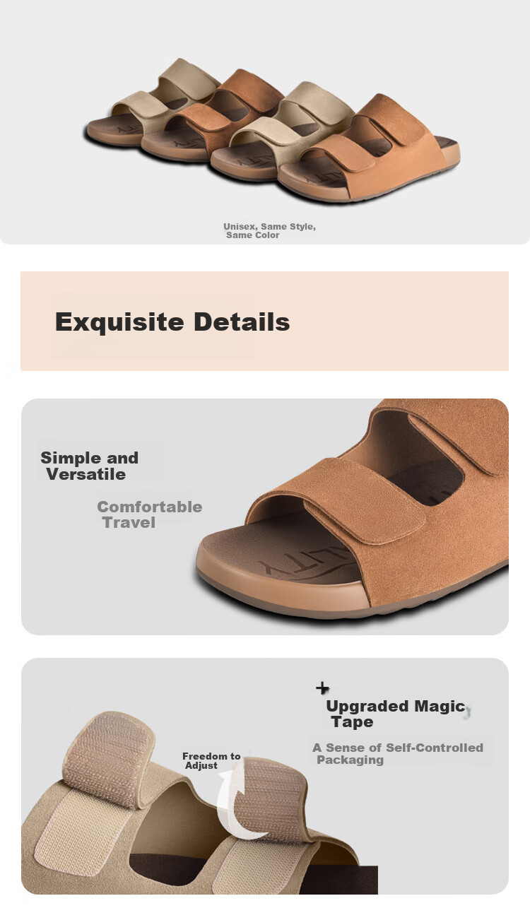 JD Original Bokun Outdoor Sandals, Non-Slip Soft Sole Slippers for Women, Summer New Style, Light Brown, Women's Size 36 5