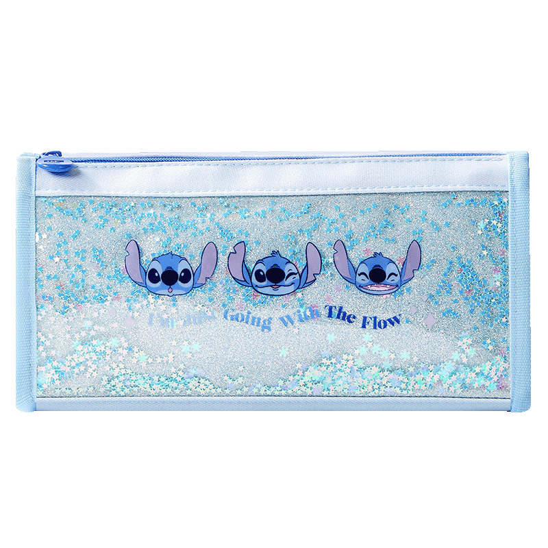 Disney Stitch Transparent Water-Resistant Large Capacity Pencil Case for Elementary and Middle School Students, High-Quality Sand Art Stationery Box, Birthday and Back-to-School Gift for Boys and Girl