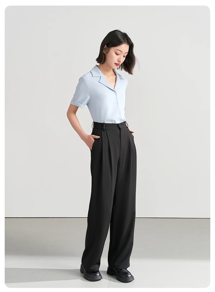 Bodexiaojie Women's Suit Pants, Formal Wear, Interview Attire, Petite Straight-Leg Wide-Leg Professional Draping Casual Black Trousers 15