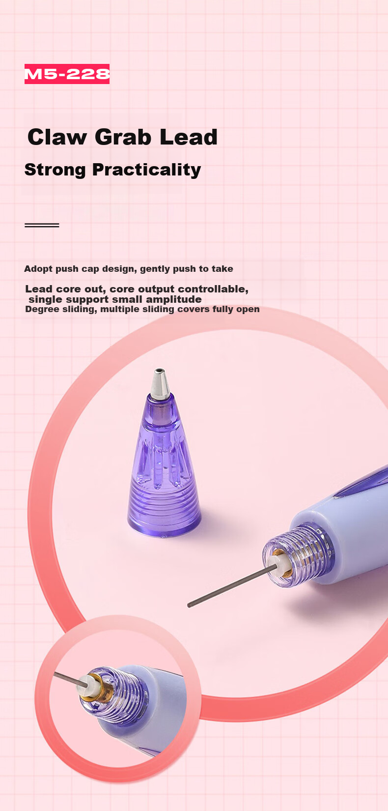 Uni Mitsubishi Student Mechanical Pencil M5-228 with Side Button for Lead Extraction, Eraser Included, Light Green, Single Pack 3