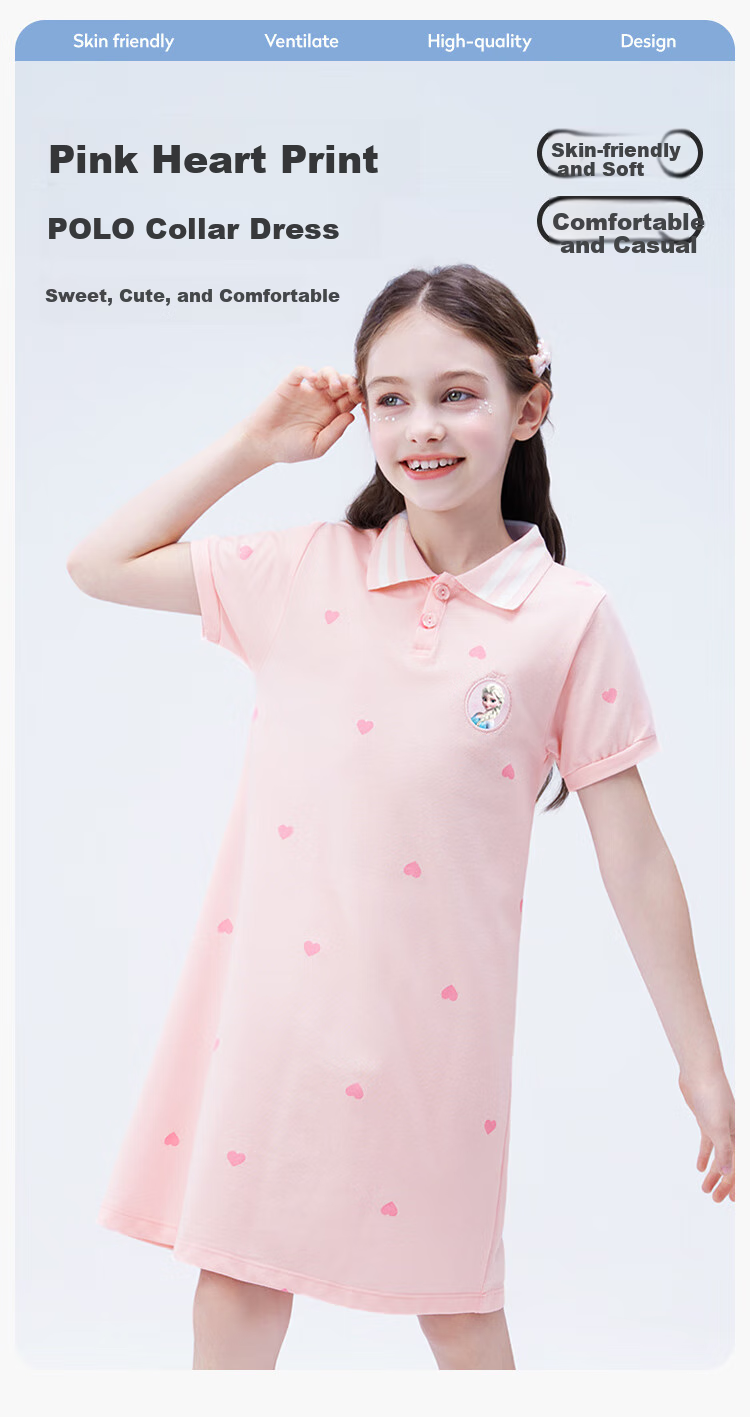Disney Colorblock Polo Dress School Style Summer 2026 Girls Breathable Soft A-Line Dress 140 1
