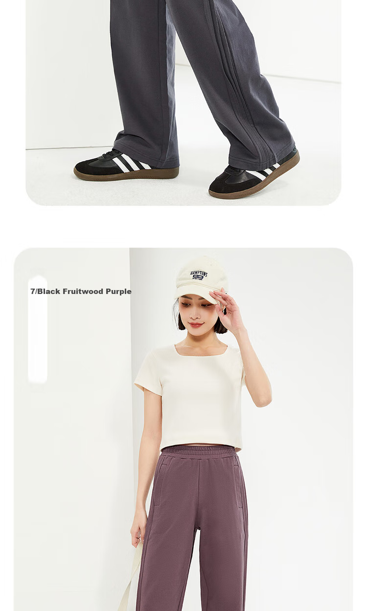 Giordano Women's Cotton Side Bone Pleated Wide-Leg Pants with Elastic Waist, Knitted Casual Sports Trousers 05415455 11