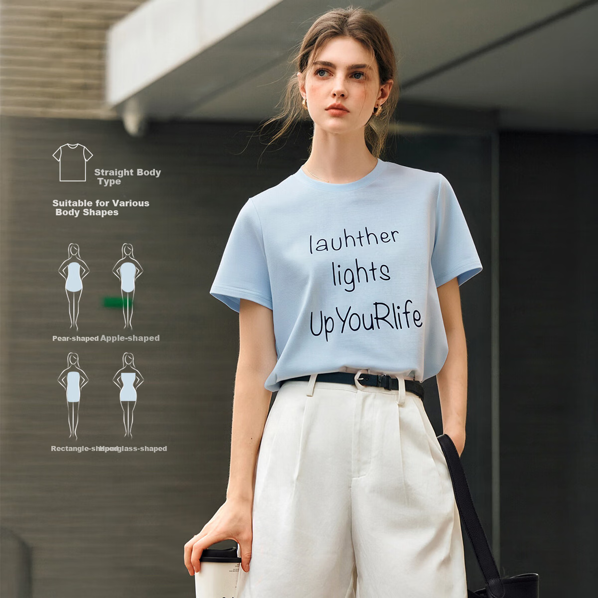 Oulain Letter Print Short-Sleeve T-Shirt, Women's Versatile Loose Casual Round Neck Top, Purple, S