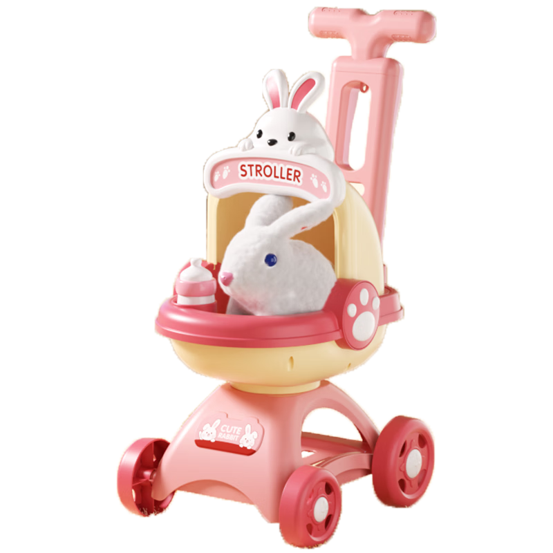 Huangen Electric Plush Rabbit Doll, Moves And Makes Sounds, Pet Stroller, Pretend Play Toy, Children's Toy, Birthday Gift for Girls