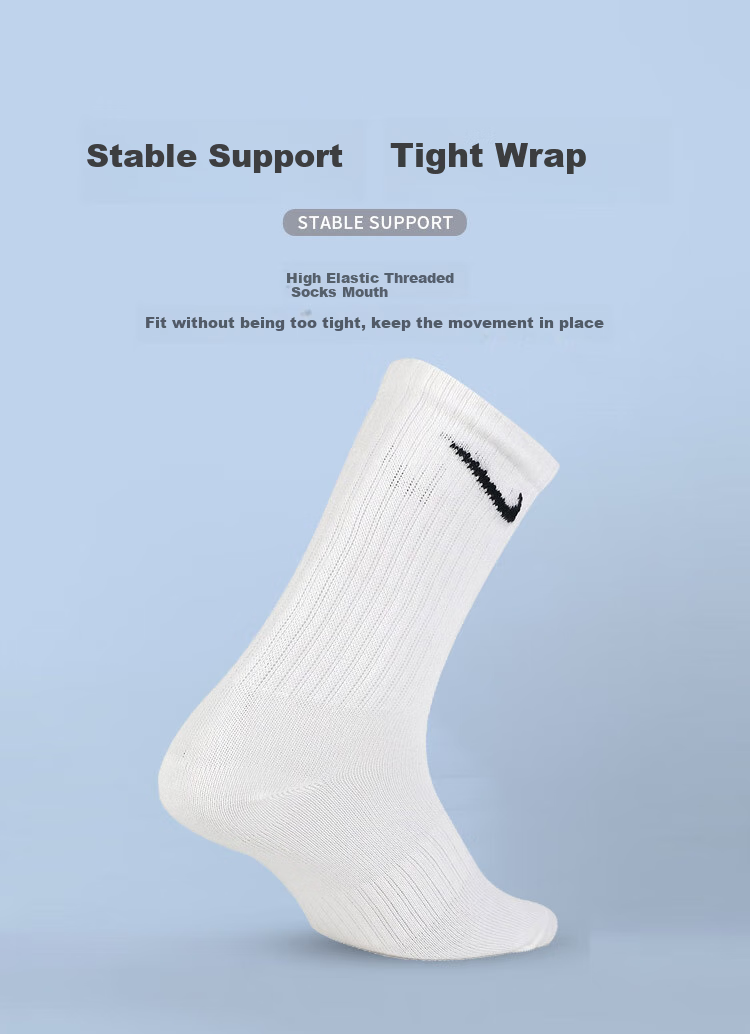 NIKE Men's Socks Three-Pack, Mid-High Tube, Casual Socks, Athletic Socks, Basketball Socks, White Socks, SX7676-100 5