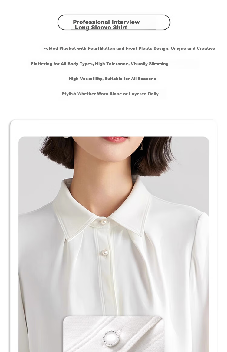 Bodexiaojie White Blouse for Women, Professional Commute Straight Shoulder Top, Petite Elegant Outfit, Formal Shirt 2