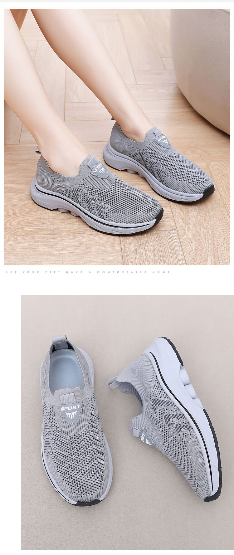Anglerfish Old Beijing Cloth Shoes Women's Summer Breathable Mesh Slip-On Walking Shoes A6008 Gray Size 38 13