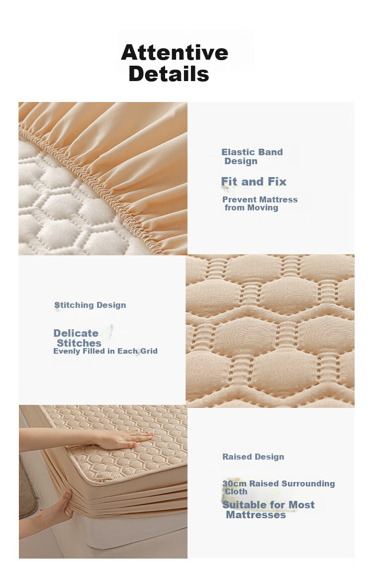 Dushiliren Class A Quilted Antibacterial Fitted Sheet, Home Bed Cover, Single Full Coverage Dustproof Bed Cover, Milk Tea Color, 150*200cm 9