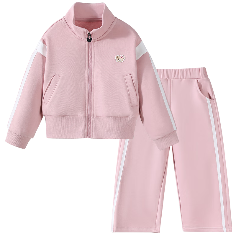 Classic Teddy Girls' Two-Piece Set Children's Jacket and Pants Toddler Spring Cardigan Sweet Sports Outfit Pink 120