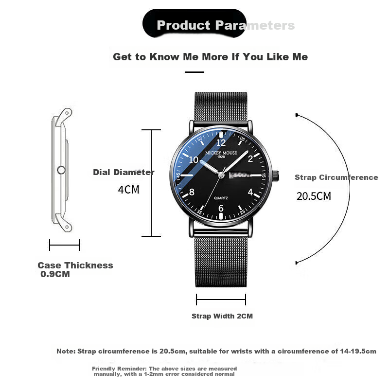 Disney Student Watch for Men, Simple Waterproof Dual Calendar Quartz Watch, Exam Watch for Middle And High School Students, Back to School MK-12053B3