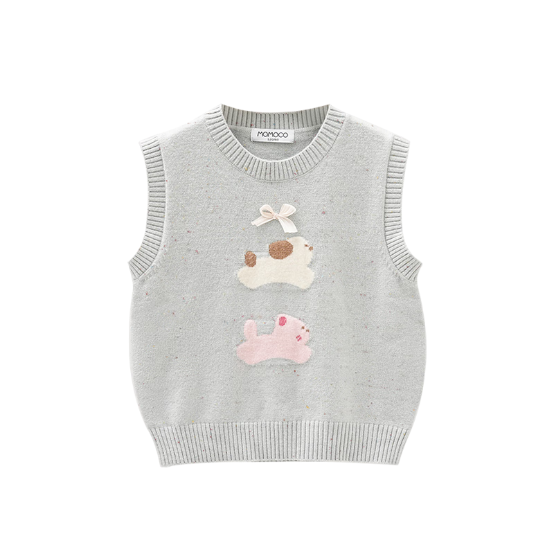 MOMOCO Girls' Spring and Autumn Stylish Puppy Knit Vest Blue-Green Size 90
