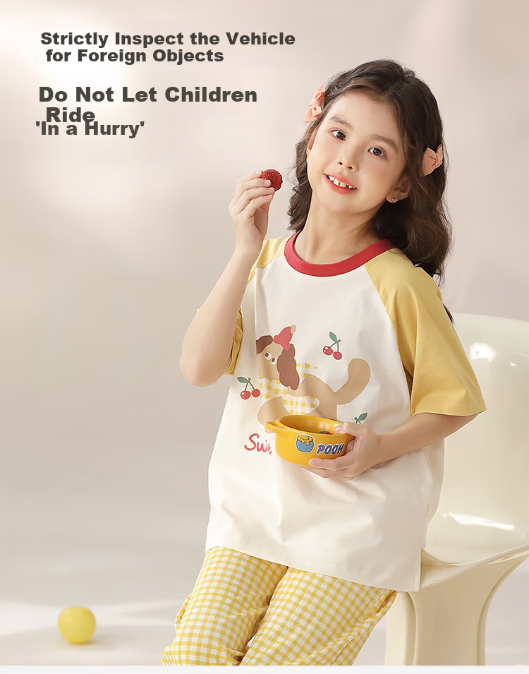 Yunxiangyi Children's Pajamas, Spring And Summer Breathable Modal Cherry Blue Plaid Dog Girl's Sleepwear, Wearable Outside, Loungewear, Size 16 11