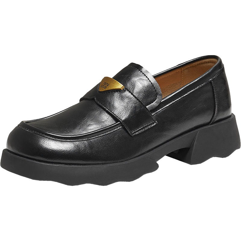 Tata Women's Black Penny Loafers Casual Leather Shoes New Versatile Flats Black 38