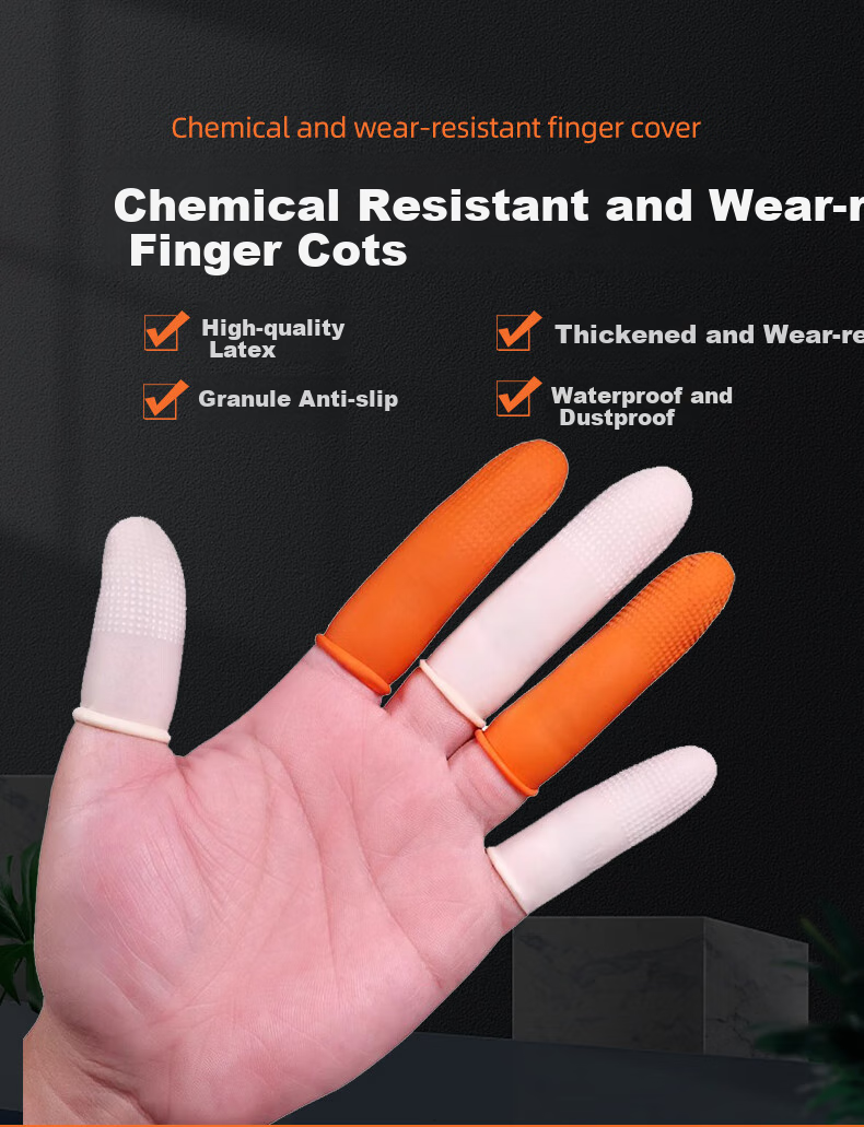 Caiyile Latex Non-Slip Finger Covers, Orange, Size L/big (100 Pieces), 08297 1