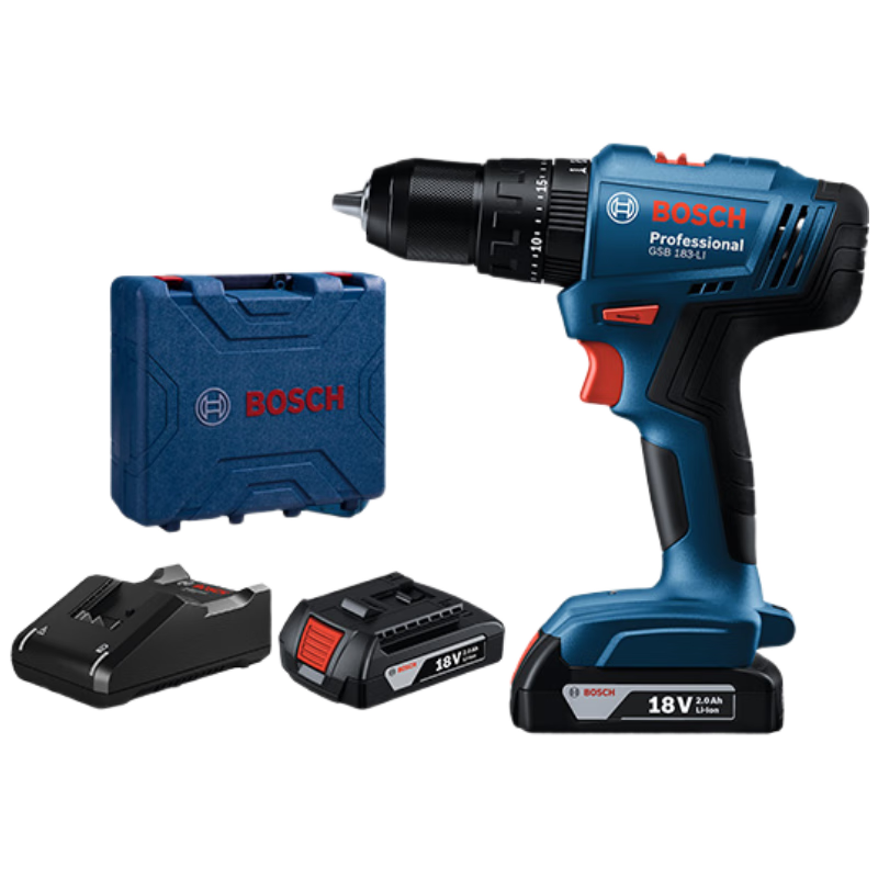 BOSCH Impact Drill Driver Cordless Lithium Battery GSB183-LI with Battery and Drill Bit Hand Tool Set