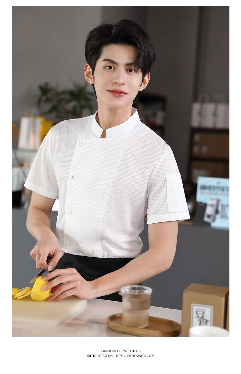 HANMANKE Ice Silk Chef Workwear Men Custom Logo Printing Restaurant Kitchen Hotel Breathable Mesh Uniform Women [Breathable Mesh] Gray Short Sleeve XL 24