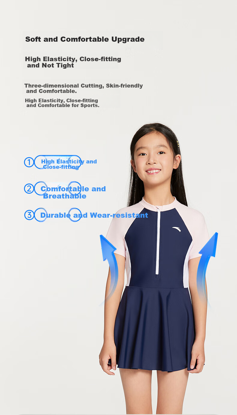 ANTA Children's Swimsuit, One-Piece Swimwear for Girls, Professional Training Swimwear for Kids, Students And Toddlers, Sun Protection, Chlorine-Resistant, Quick-Drying Swimwear 3
