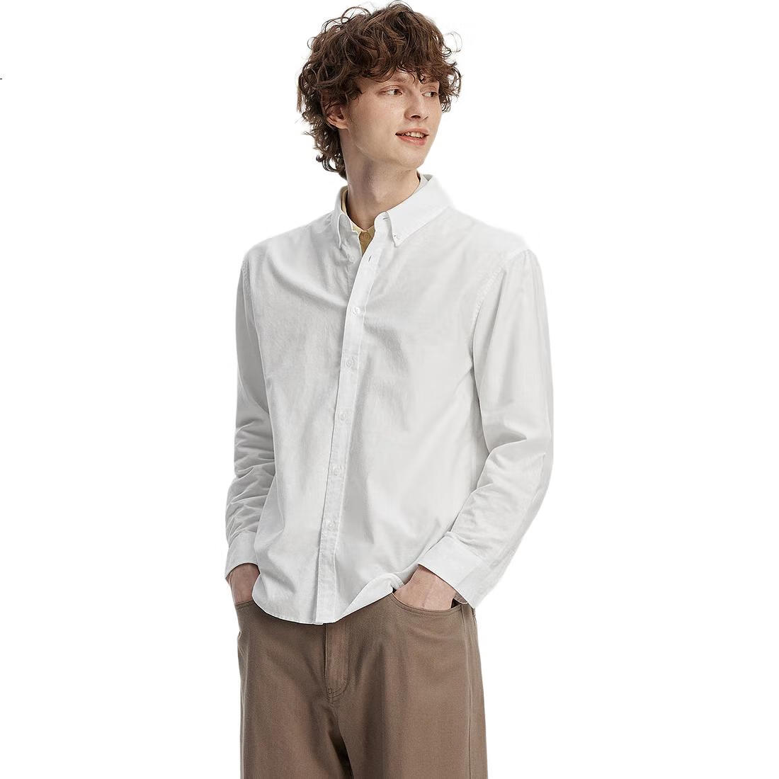 Мужская рубашка Semir Wang Anyu, повседневная, из 100% хлопка, с длинным рукавом, размер XS, цвет белый