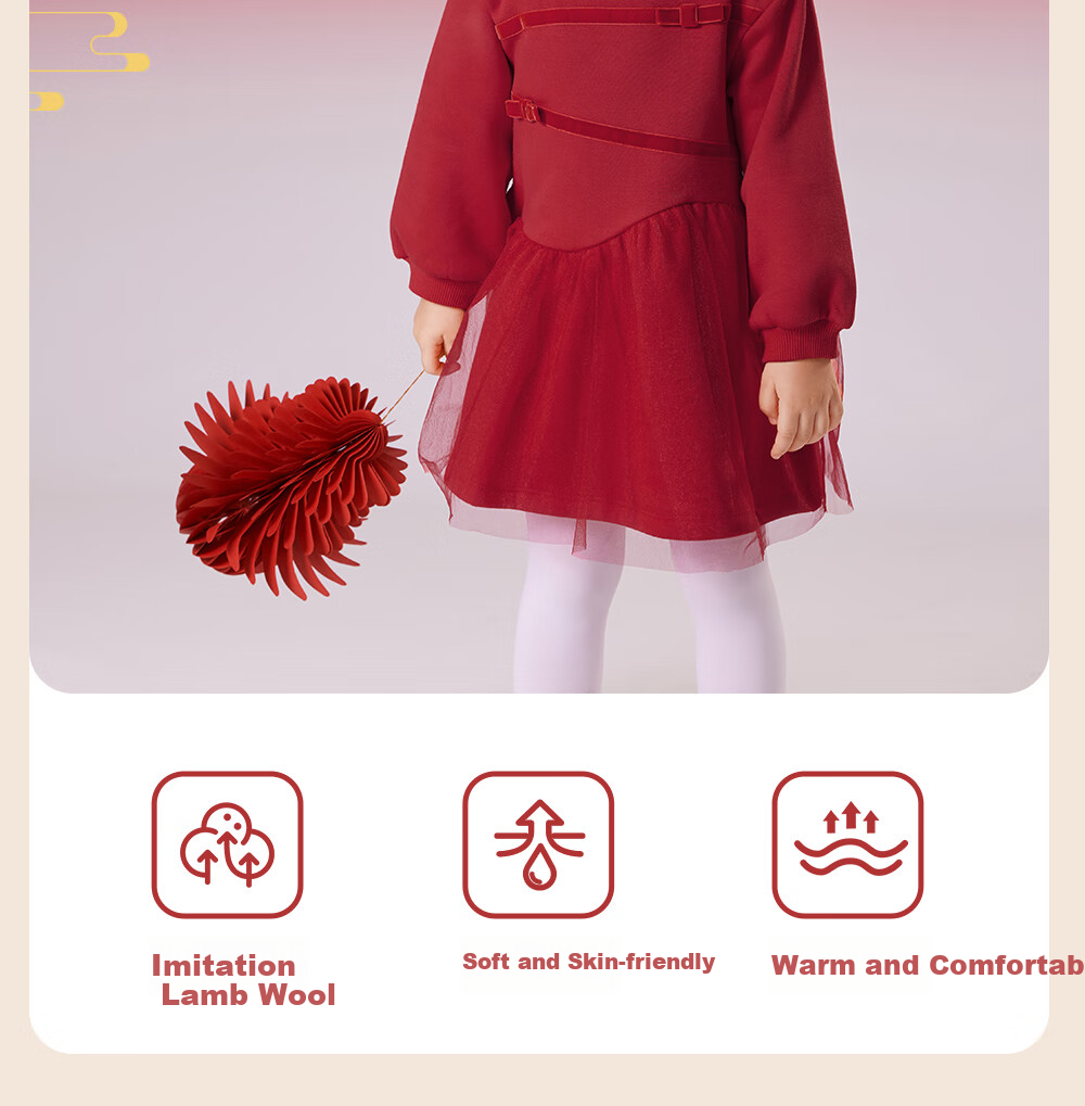YEEHOO Girls' Fleece-Lined Dress, Autumn And Winter Warm Girls' Long-Sleeve Dress, Festive New Year's Outfit 3