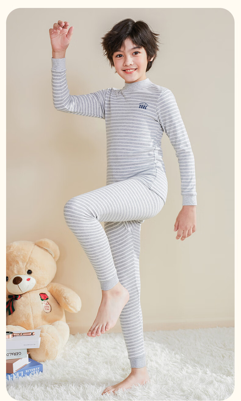 Dingguagua Boys' Cotton Thin Thermal Underwear Set Antibacterial Autumn Winter Kids Sleepwear 3