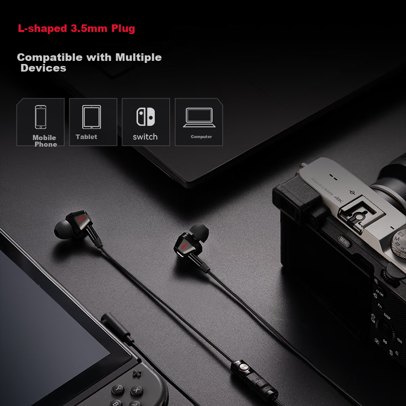 Проводные наушники EDIFIER HECATE Dual-Engine HiFi-Grade Dual-Coil Quad-Core с микрофоном для музыки, фильмов, ПК-игр, киберспорта, черные и красные