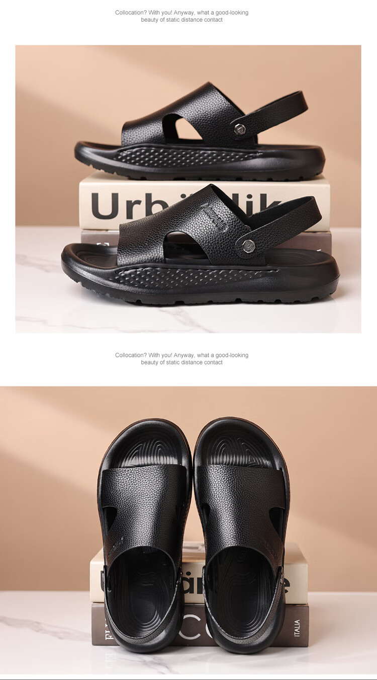 Aokang Summer New Thick-Soled Sandals, Cowhide Soft Sole Casual Beach Shoes Slippers, Brown, Size 44 14