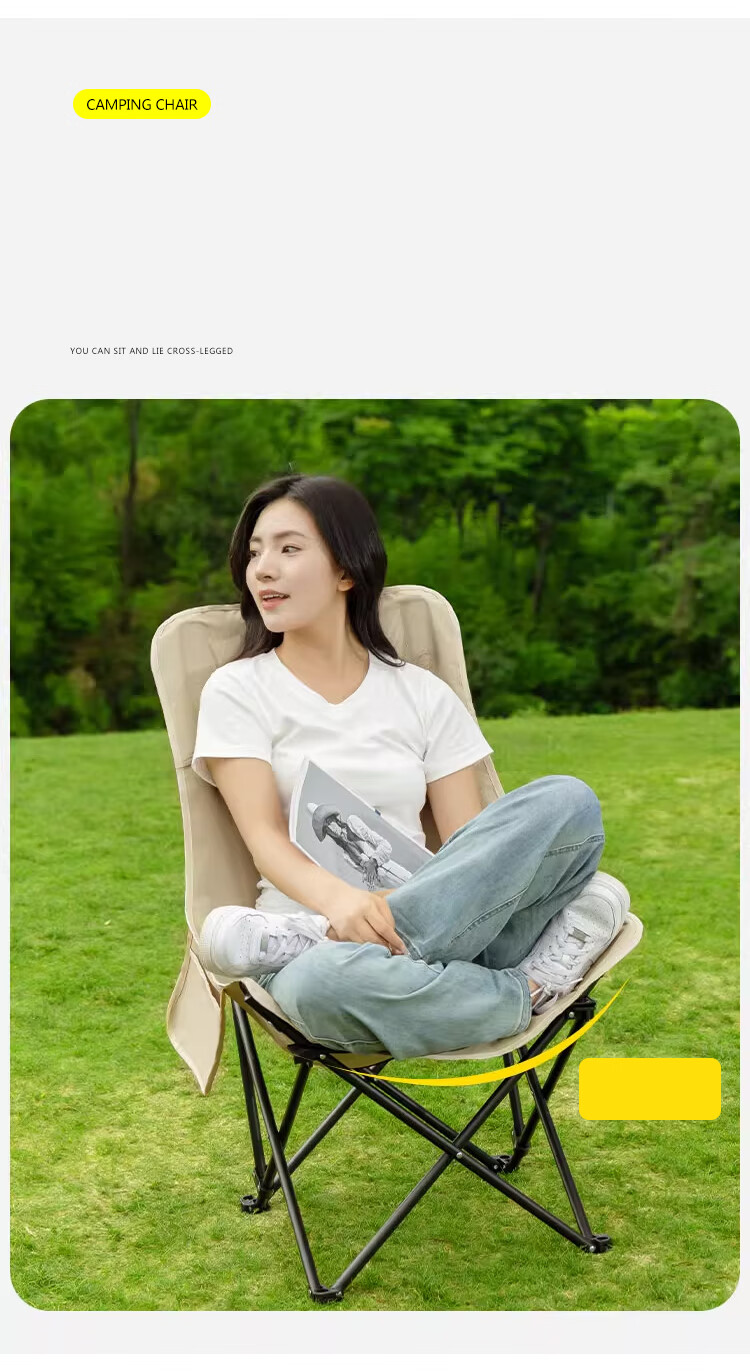 Xingkai Outdoor Folding Chair Camping Chair Moon Chair Beach Fishing Chair Picnic Chair HW023 High Back Khaki 11