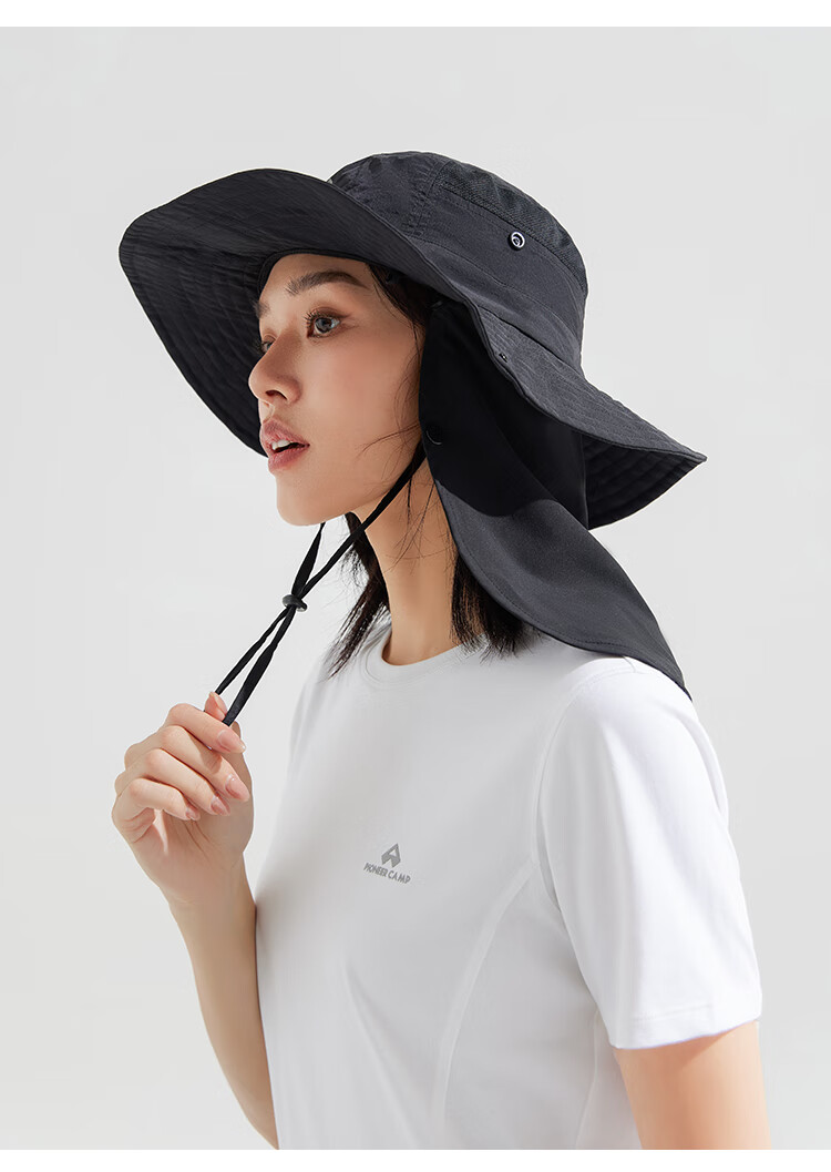 Toread Outdoor Sun Protection Bucket Hat with Face Mask for Men and Women, Large Brim Sunshade Fishing Hat, Black, Size L 12